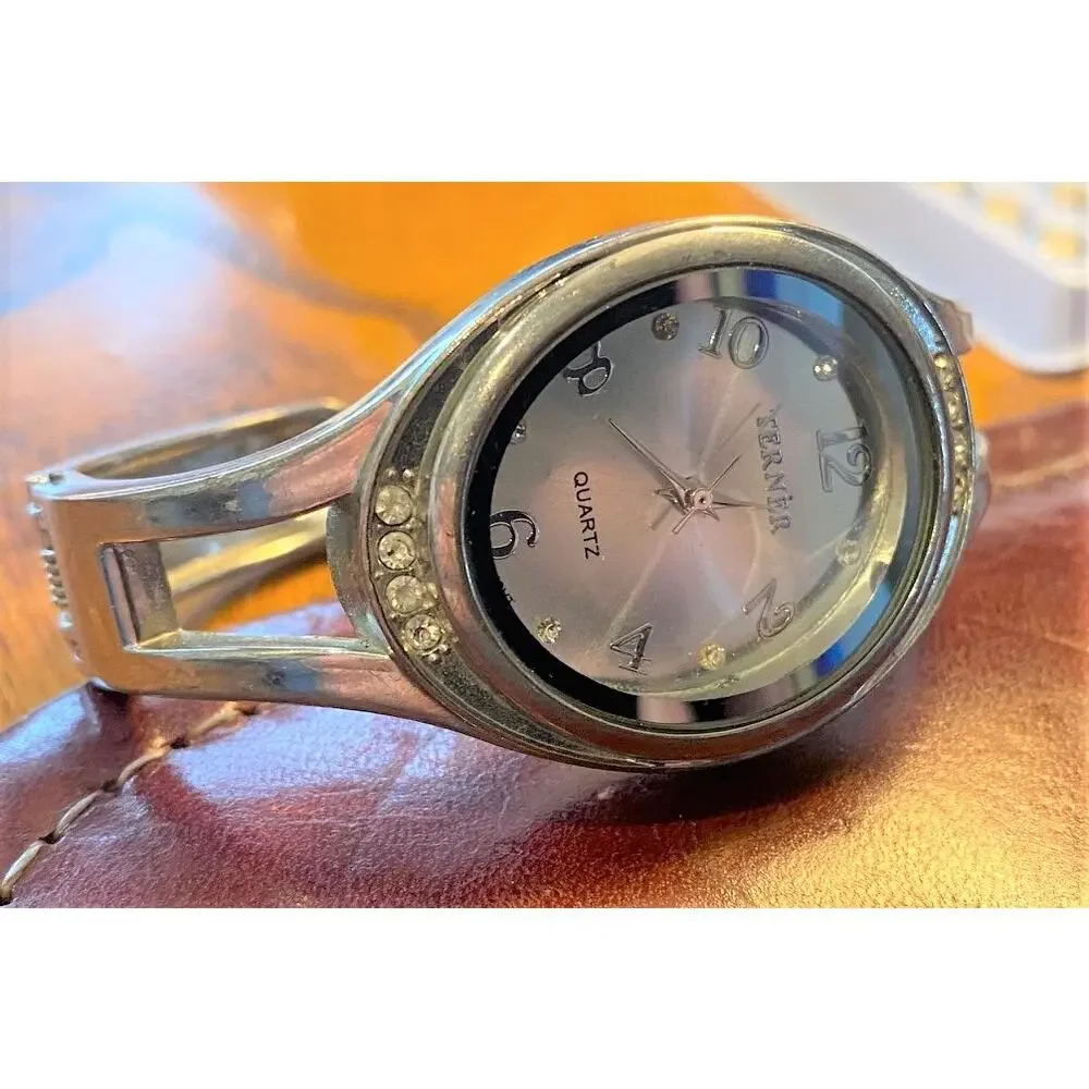 Ladies Terner Silver Tone Bangle Bracelet Quartz Watch, Nickel free
